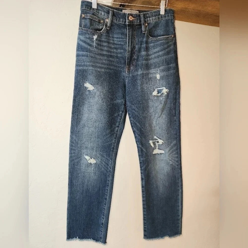 NWT || J CREW || denim, distressed, high rise, slim boy, med rinse, raw hems